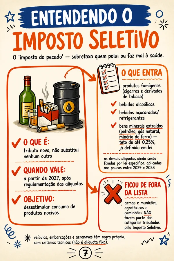 Mapa visual explicando o Imposto Seletivo